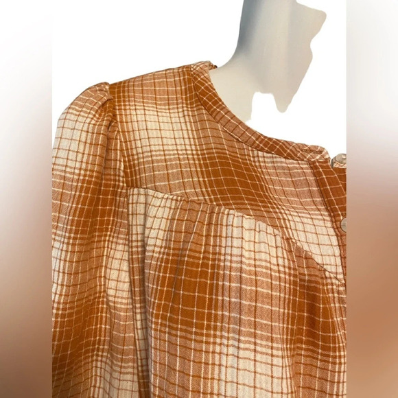 NWT Universal Thread Brown/Orange Plaid Gauze Cotton Button Down Top - Picture 3 of 9